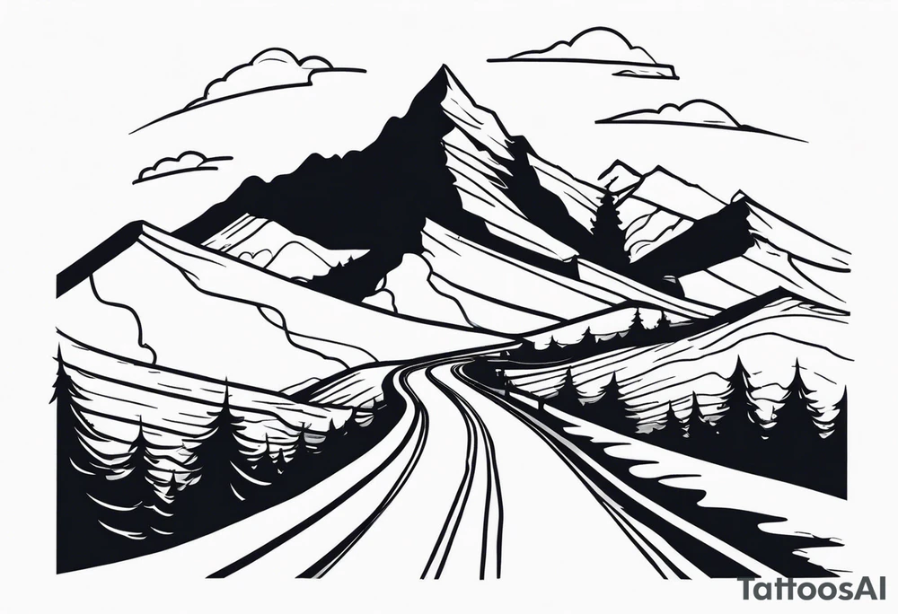 road into mountain tattoo idea