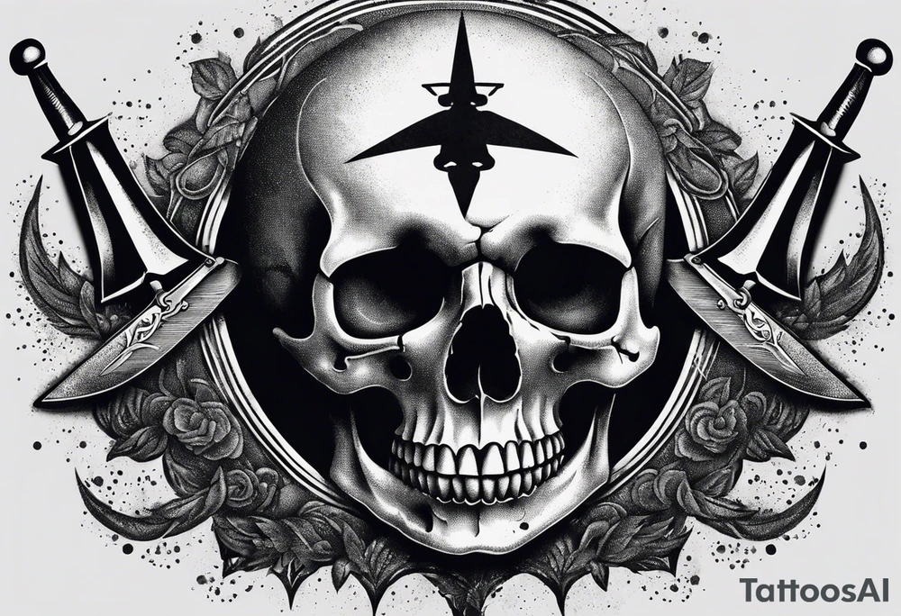 skull with dagger inside of it, i want it to be mysterious and dark tattoo idea