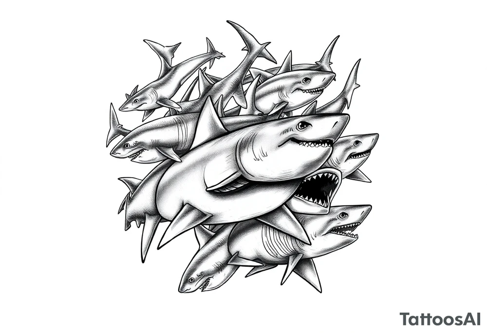 school of sharks from an above view tattoo idea