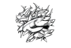 school of sharks from an above view tattoo idea