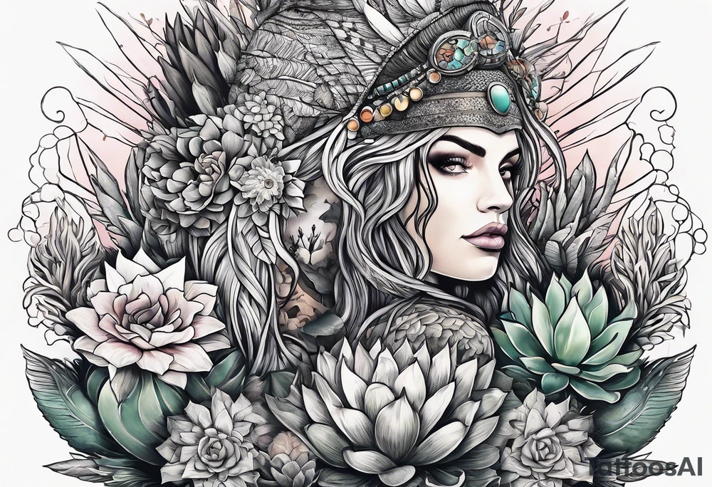Lobo ,  cactos e árvore da vida por do sol tattoo idea