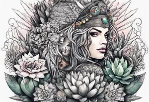 Lobo ,  cactos e árvore da vida por do sol tattoo idea
