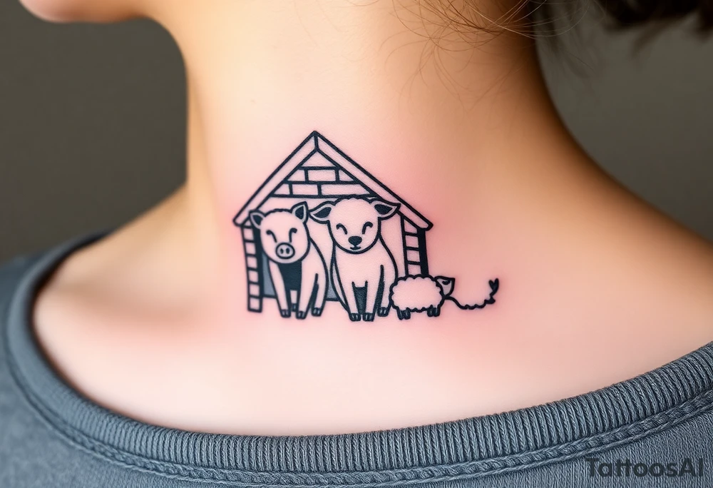 Three little pigs nursery Wolf and sheep as one hybrid 
animal hiding in a brick house from the big bad wolf I'll huff and puff and blow ur house down tattoo idea