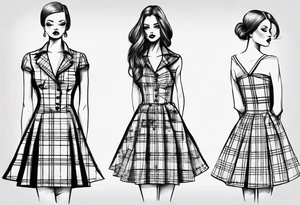 sketch of a plaid dress on a tailor's model tattoo idea