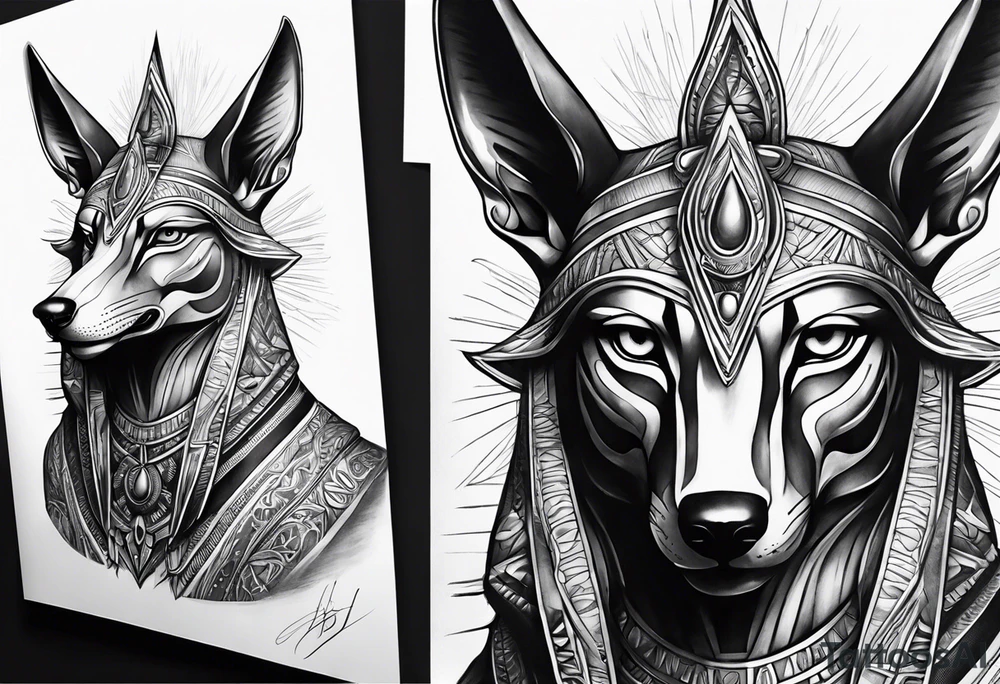 Realistic anubis tattoo idea