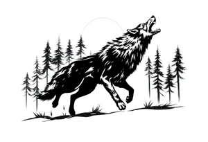 Silhouette of a werewolf running through a forest under a moonlit sky. tattoo idea