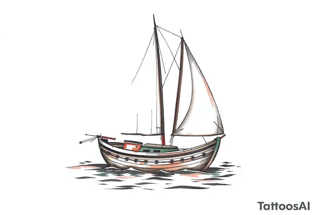 sailing boat in a bay tattoo idea