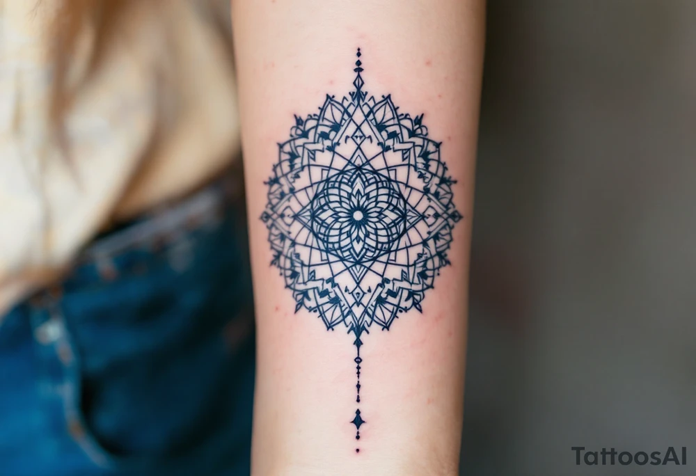intricate mandala with sacred geometry and cosmic elements tattoo idea