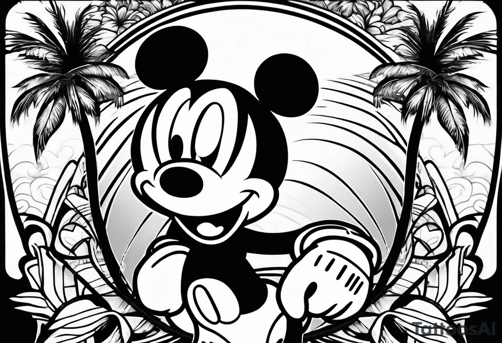 mickey mouse with palm trees looking like tron character tattoo idea