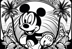 mickey mouse with palm trees looking like tron character tattoo idea