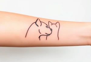 outline of pitbull ears, next to the outline of austrailian cattle dog ears, as they look off into the sunset tattoo idea