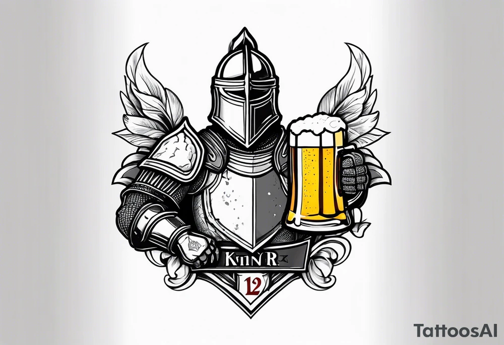 A knight holding a beer that says “nr 12” tattoo idea