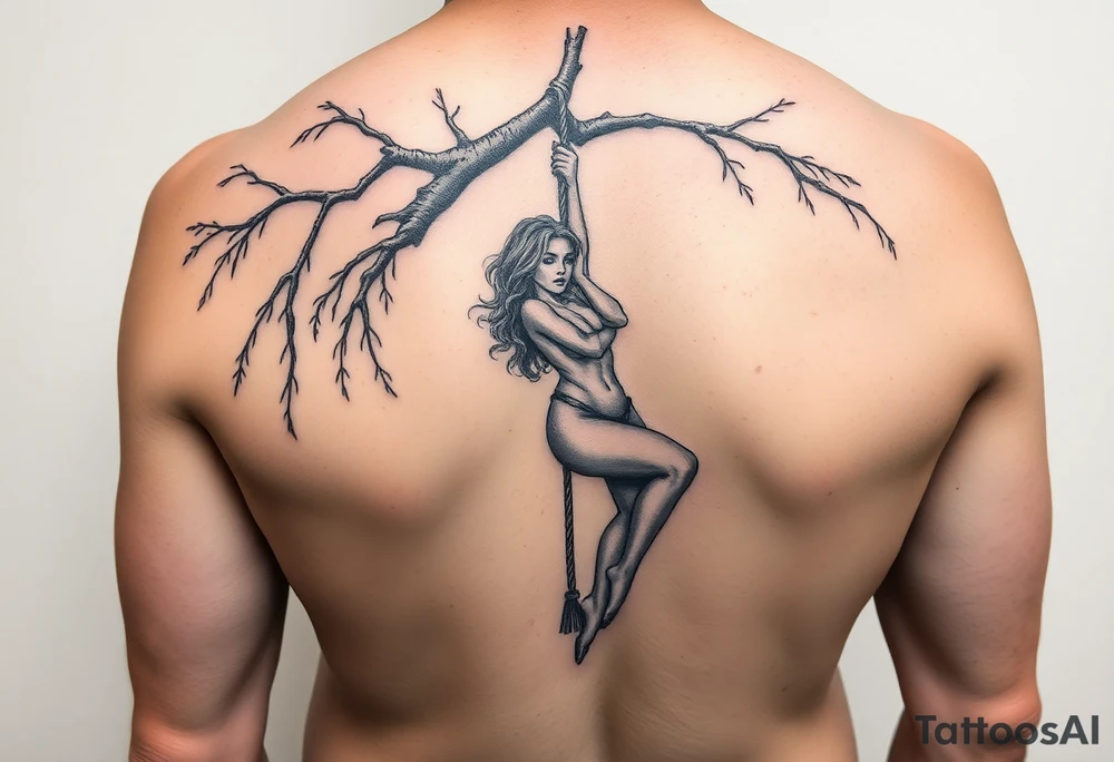 Fat naked sexy woman hanging with a noose around her neck  from aweeping willow tree tattoo idea