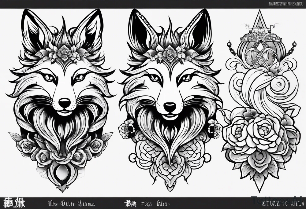 Kitsune rota en llamas tattoo idea