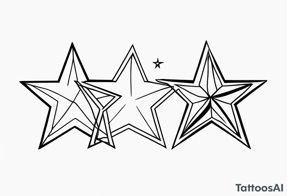3 stars of different shapes united by a fine line tattoo idea