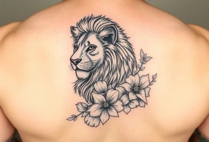 a lioness with frangapanis and fairys arm sleeve tattoo idea