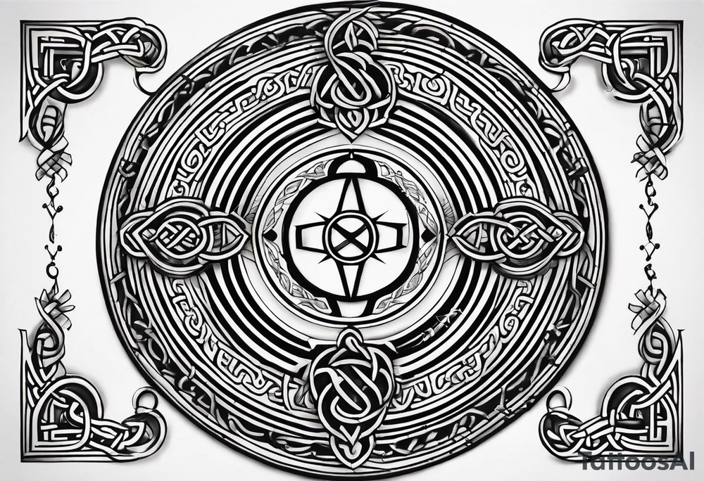 Celtic styling, anchor, compass, bass clef note, treble clef note, dog paw print, half sleeve, forearm tattoo idea