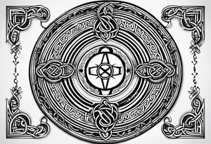 Celtic styling, anchor, compass, bass clef note, treble clef note, dog paw print, half sleeve, forearm tattoo idea