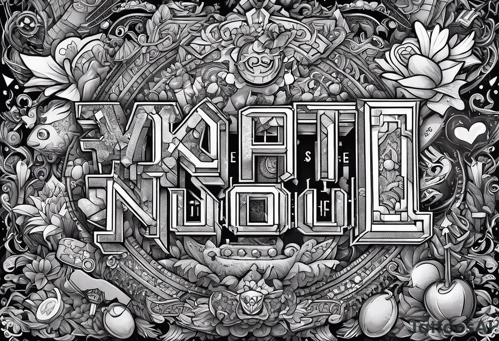 The words, "Why Not Now", written in pixelated letters and surrounded by video game characters. tattoo idea