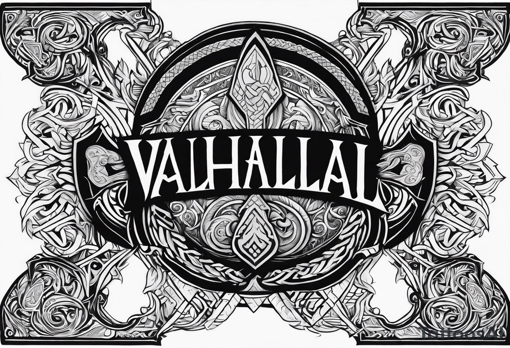 Valhalla viking gods shield hatchet sword tattoo idea