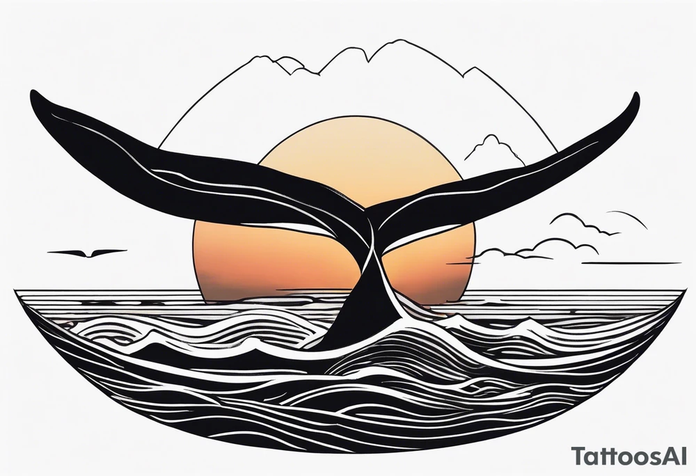 Dainty and delicate whale tail in sunset tattoo idea
