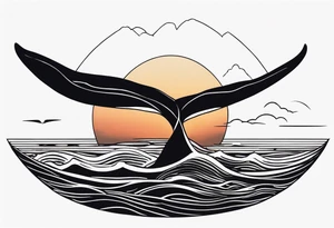 Dainty and delicate whale tail in sunset tattoo idea