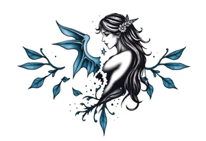 A minimalist tattoo that represents a shattered and betrayed gemini woman who fought hard throughout this year. With colors blue and black. Make it unique and rare. Without leaves and stem. tattoo idea