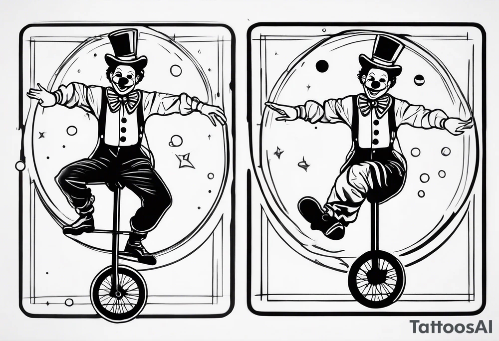 clown juggling on a unicycle tattoo idea