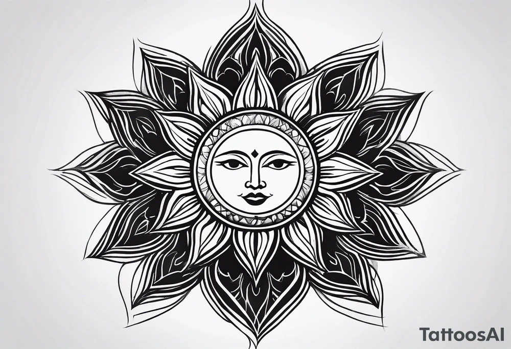 sun with rays, minimalistic, bohemian tattoo idea