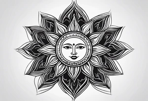 sun with rays, minimalistic, bohemian tattoo idea