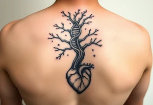 Thick DNA TREE trunk with roots for family tree
Add anatomical heart in bottom tattoo idea