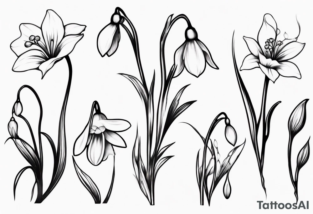Snow drop with flowing stem tattoo idea