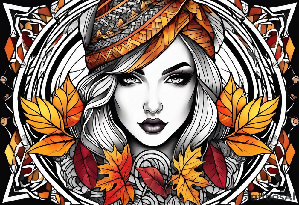 thigh tattoo with fall colors tattoo idea