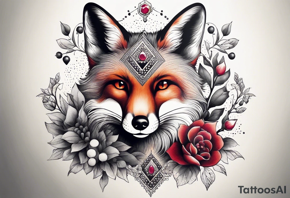 Fox with a Ruby and a honey bee tattoo idea