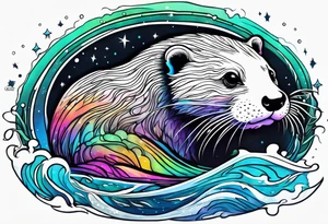 Otter swimming in an aurora tattoo idea