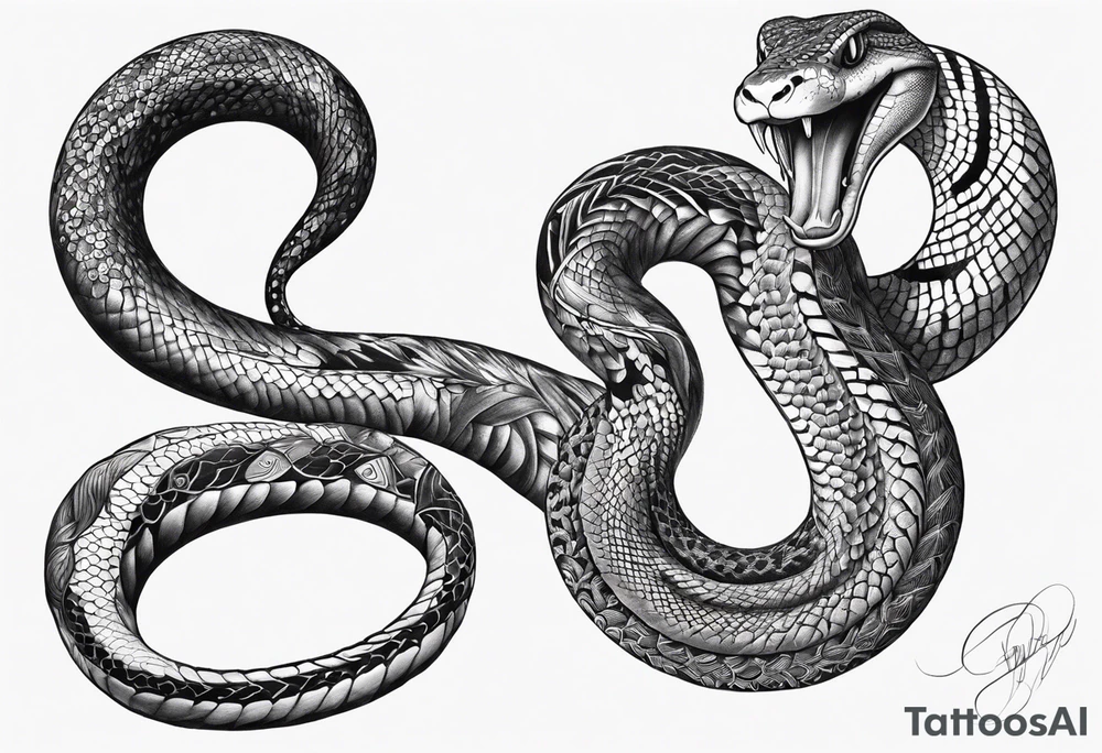 The snake Jogurmund that goes around my leg the whole length, and the head eats the tail tattoo idea