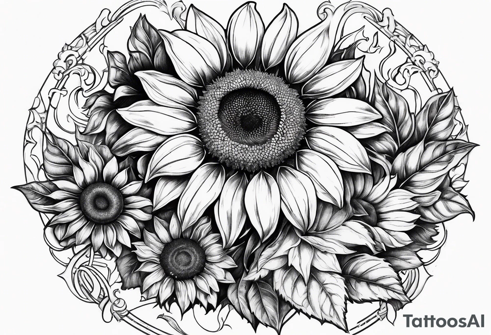 Horseshoe with a sunflower in the center tattoo idea