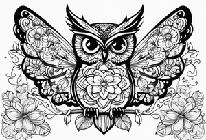 Owl flower butterfly stars tattoo idea