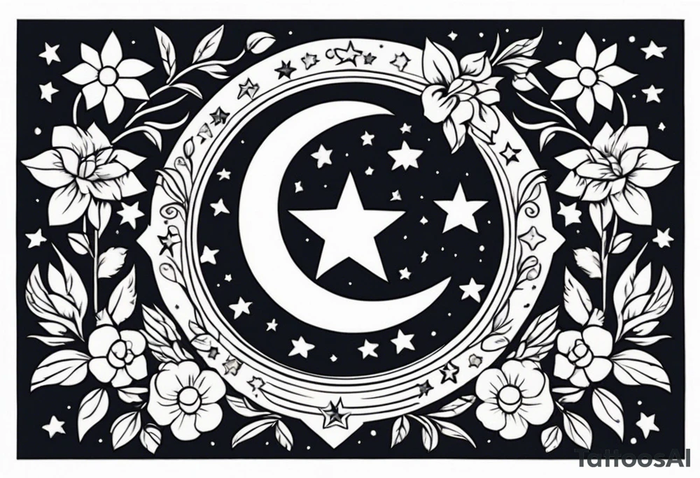 stars and moon

old school vintage simple traditional design with vintage flowers surrounding it bold color simple tattoo idea