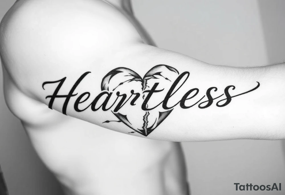 Heartless words written with broken real heart design tattoo idea