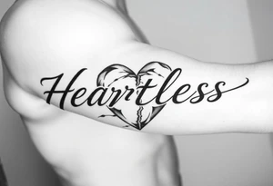 Heartless words written with broken real heart design tattoo idea