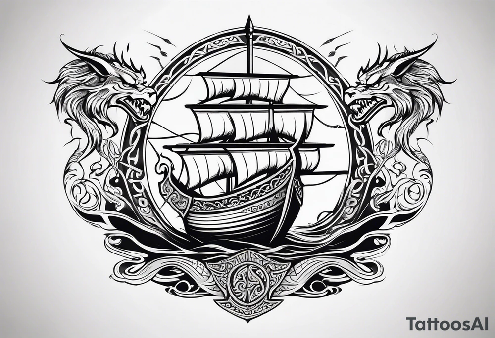 Valhalla sword shield viking ship dragon head tattoo idea Valhalla sword shield viking ship dragon head tattoo idea