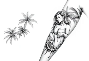 palm tree beach background gambler miami girl roulette on forearm tattoo idea