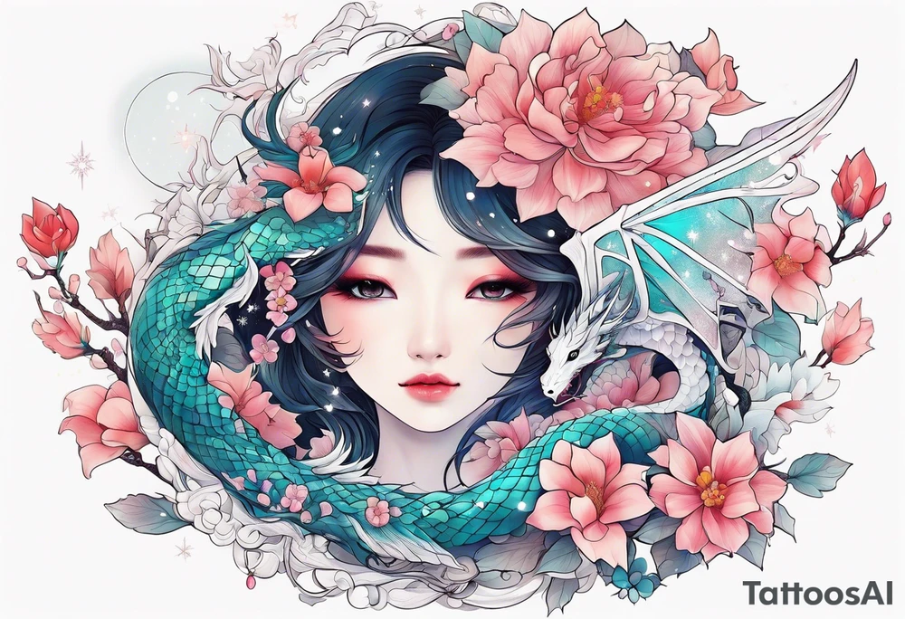 Constellation, wing , snow , cross , dragon female japan kawaii , flower tattoo idea