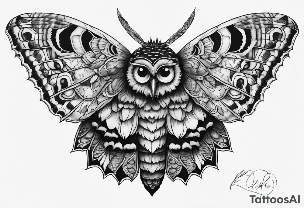 Dead head moth with owl eyes tattoo idea
