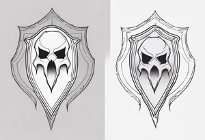 ghost figures inside a shield shape tattoo idea