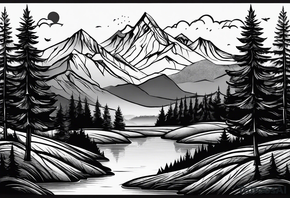 Trees mountain van tattoo idea