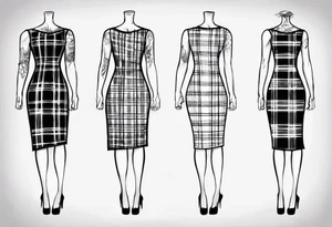 sketch of a tartan dress tilted to the left
 on a tailor's model tattoo idea