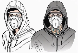 Time traveller man with time traveller visiting present from future hoodie covered face tattoo idea