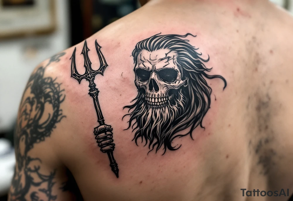 skeleton Poseidon with trident tattoo idea
